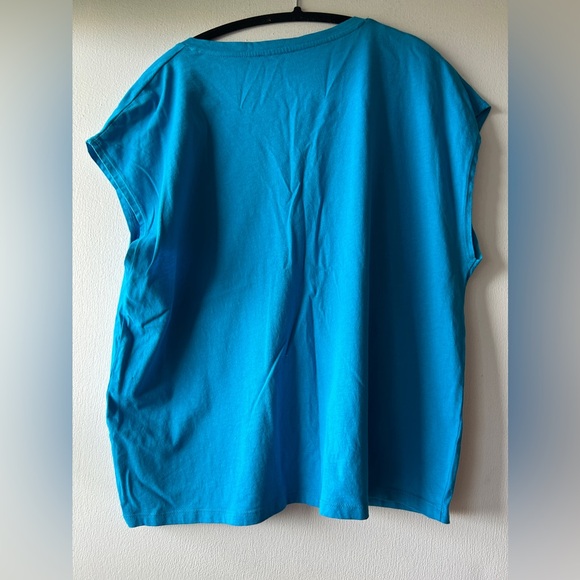 Blue drop neck cotton tshirt - Picture 2 of 4